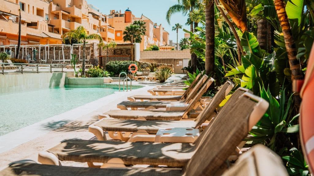 Aerial view of Hotel Los Lances pools