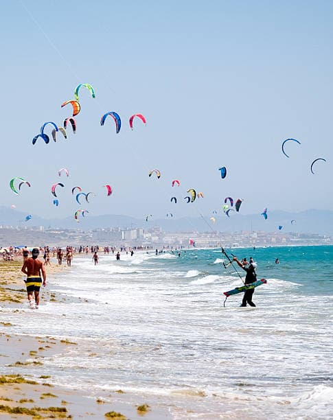 Kitesurfing at Valdevaqueros beach, Tarifa